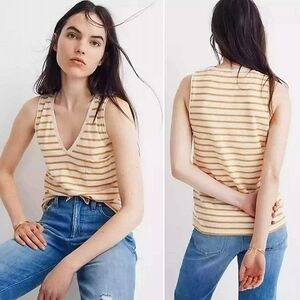 Madewell Whisper Cotton V-Neck Pocket Tank In Baker Stripe